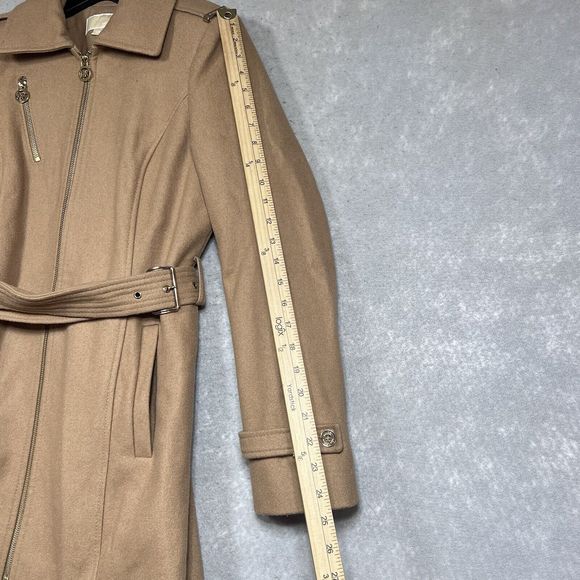 Michael Kors Coat Size 6 Camel Brown Wool Blended Zipper Belted Jacket - Picture 11 of 15